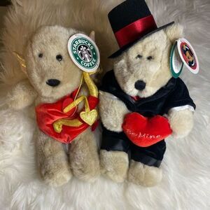 SET‎ Of Two Starbucks Bearista Bear Collection-Cupid Valentines Bear